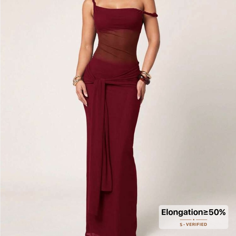 SHEIN Burgundy Mesh Maxi Dress